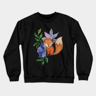 Little Fox and Floral Pattern in Gouache Crewneck Sweatshirt